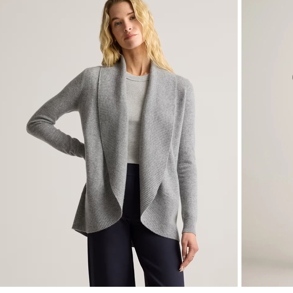 Quince Gray Cardigan Sweater with Waterfall Front